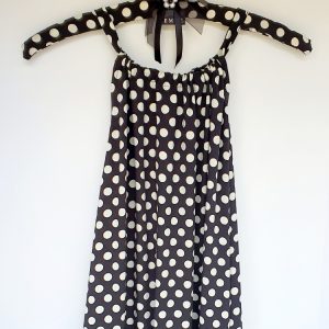 Black and Cream Polkadot Drawstring Dress with Matching Hanger