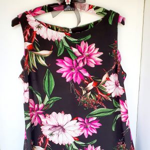 Pink and Black Floral Print Dress with Matching Hanger