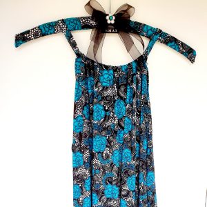 Turquoise and Black Drawstring Dress with Matching Hanger